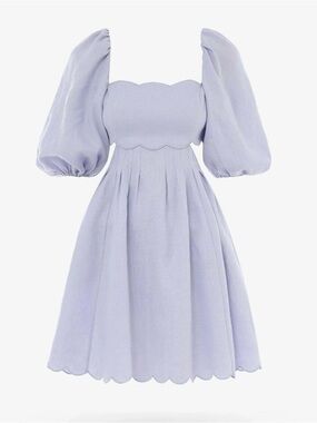 Zimmermann Halliday Scalloped Puff-Sleeve Mini Dress sz 0